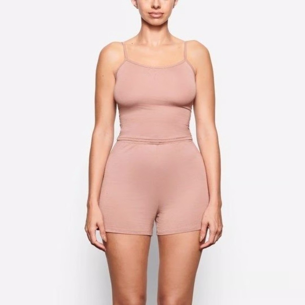 SKIMS Tan Women's Pajama Set short and tank top